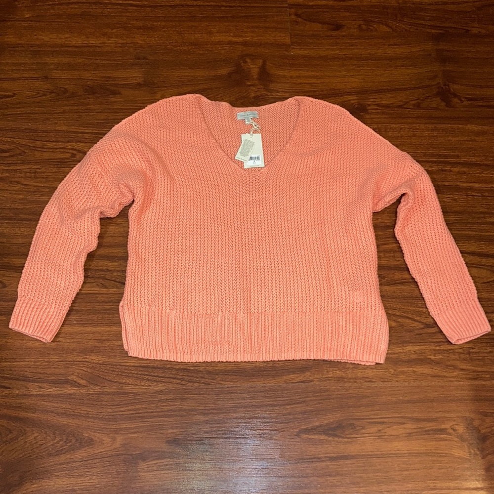 Lucky Brand Coral Crochet Sweater NWT